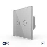 Intrerupator Dublu Cap Scara / Cruce Wi-Fi cu Touch LIVOLO din Sticla - Serie Noua, gri