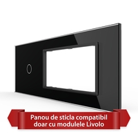 Panou Intrerupator Simplu cu 2 Prize LIVOLO din Sticla, Standard Italian - 6/7M, negru