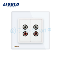 Priza dubla audio Livolo cu rama din sticla, alb