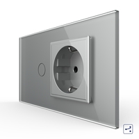 Intrerupator Simplu Cap Scara / Cruce + Priza LIVOLO cu Rama Din Sticla, Standard Italian, 4M, gri