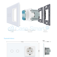 Intrerupator dublu cap scara / cap cruce + priza simpla Livolo rama din sticla, alb
