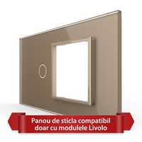 Panou Intrerupator Simplu cu Priza LIVOLO din Sticla, Standard Italian - 4M, auriu