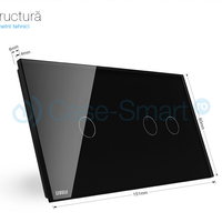 Panou intrerupator simplu+dublu cu touch Livolo din sticla, negru