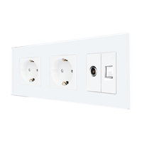 Priza Dubla Schuko + TV + Internet cu Rama Din Sticla LUXION, alb