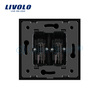 Priza dubla audio Livolo cu rama din sticla, negru