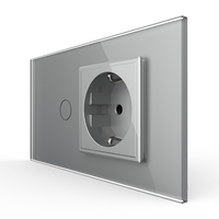 Intrerupator Simplu + Priza LIVOLO cu Rama Din Sticla, Standard Italian, 4M, gri