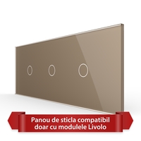 Panou Intrerupator Simplu + Simplu + Simplu cu Touch LIVOLO din Sticla, Standard Italian - 6/7M, auriu