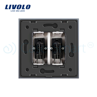 Priza dubla audio Livolo cu rama din sticla, gri