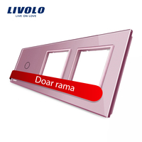 Panou intrerupator simplu cu touch si 2 prize Livolo din sticla, roz