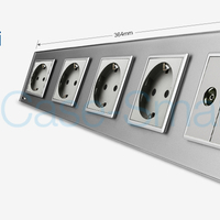 Priza cvintupla + priza TV Internet Livolo cu rama din sticla, gri