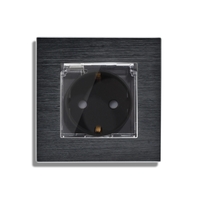 Priza Simpla cu Capac de Protectie LUXION cu rama din aluminiu, negru