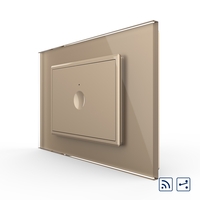 Intrerupator simplu cap scara / cap cruce wireless cu touch Livolo cu rama din sticla, standard Italian - Serie noua, auriu