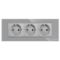 Priza Tripla cu Rama din Sticla LUXION, Standard Italian, 6M, gri