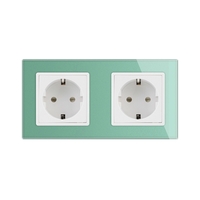 Priza dubla Livolo cu rama din sticla, verde