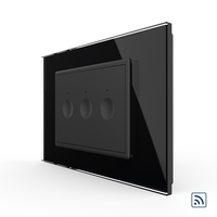 Intrerupator triplu wireless cu touch Livolo cu rama din sticla, standard Italian - Serie noua, negru