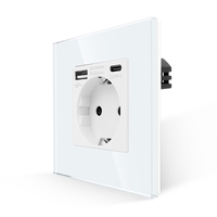 Priza Simpla + USB-A + USB-C LUXION cu Rama din Sticla, alb