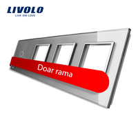 Rama intrerupator cu touch simplu+priza tripla LIVOLO din sticla, gri