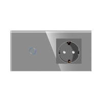 Intrerupator Simplu Cap Scara / Cruce + Priza cu Rama din Sticla LUXION, Serie A, gri