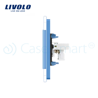 Priza dubla TV + Telefon Livolo cu rama din sticla, albastru