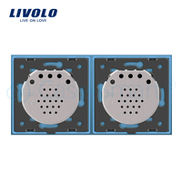 Intrerupator simplu + dublu cu touch Livolo din sticla, albastru