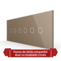 Panou Intrerupator Dublu + Dublu + Dublu cu Touch LIVOLO din Sticla, Standard Italian - 6/7M, auriu