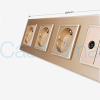 Priza cvadrupla Livolo cu rama din sticla 3 prize simple+TV/internet, auriu
