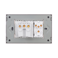 Intrerupator Dublu + Priza cu Rama din Sticla LUXION, Standard Italian, 3M, gri