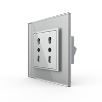 Priza dubla module inguste Livolo cu rama din sticla - standard german, gri