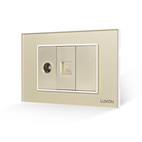 Priza TV + Internet cu Rama din Sticla LUXION, Standard Italian, 3M, auriu