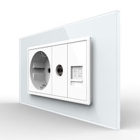 Priza Dubla Livolo cu Rama din Sticla 1 Priza Schuko+TV/internet, Standard Italian - Serie Noua, alb