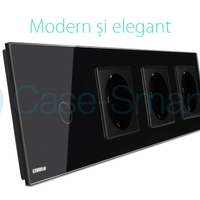 Intrerupator simplu + Priza tripla LIVOLO cu touch din sticla, negru