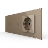 Intrerupator Simplu + Simplu + Priza LIVOLO cu Rama Din Sticla, Standard Italian, 6M, auriu