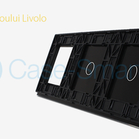 Panou 2 intrerupatoare simple cu touch si priza Livolo din sticla, negru