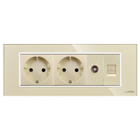 Priza Dubla Schuko + TV + Internet cu Rama din Sticla LUXION, Standard Italian, 6M, auriu