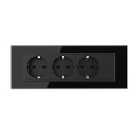 Priza tripla cu blank Livolo cu rama din sticla 6/7 module - standard Italian, negru