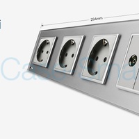 Priza cvadrupla Livolo cu rama din sticla 3 prize simple+TV/internet, gri