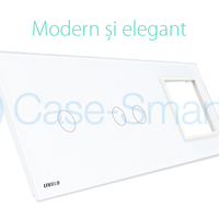 Panou intrerupator simplu+dublu+ priza Livolo din sticla, alb