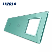 Panou 2 intrerupatoare simple cu touch si priza Livolo din sticla, verde