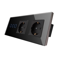 Intrerupator Triplu + 2 Prize cu Rama din Sticla LUXION, negru