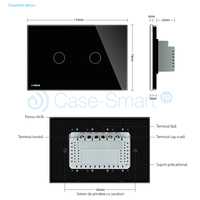 Intrerupator dublu cu variator cu touch Livolo din sticla - standard italian, negru