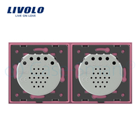 Intrerupator simplu + dublu cu touch Livolo din sticla, roz