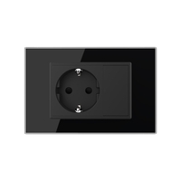 Priza simpla cu blank Livolo cu rama din sticla 3M, standard Italian, Serie noua, negru