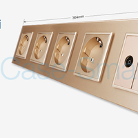 Priza cvintupla + priza TV Internet Livolo cu rama din sticla, auriu