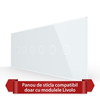 Panou Intrerupator Dublu + Dublu + Dublu cu Touch LIVOLO din Sticla, Standard Italian - 6/7M, alb