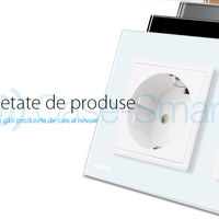 Priza tripla Livolo cu rama din sticla 2 prize simple+TV/internet, alb