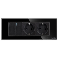 Intrerupator Dublu + 2 Prize cu Rama din Sticla LUXION, Standard Italian, 6M, negru