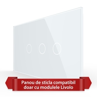 Panou Intrerupator Simplu + Dublu cu Touch LIVOLO din Sticla, Standard Italian - 4M, alb