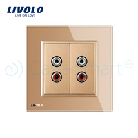 Priza dubla audio Livolo cu rama din sticla, auriu