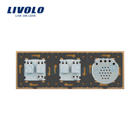 Intrerupator LIVOLO simplu cap scara / cap cruce cu touch si 2 prize din sticla, auriu