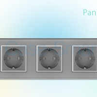 Priza cvintupla + priza TV Internet Livolo cu rama din sticla, gri